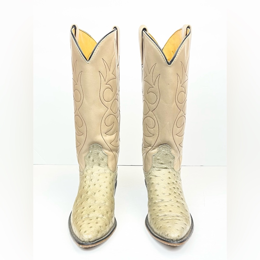 Vintage ACME Beige Ostrich Leather Western Cowboy Boots